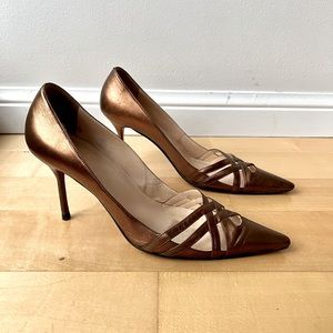 Christian Louboutin Bronze Metallic Leather Pointed Toe Pumps
